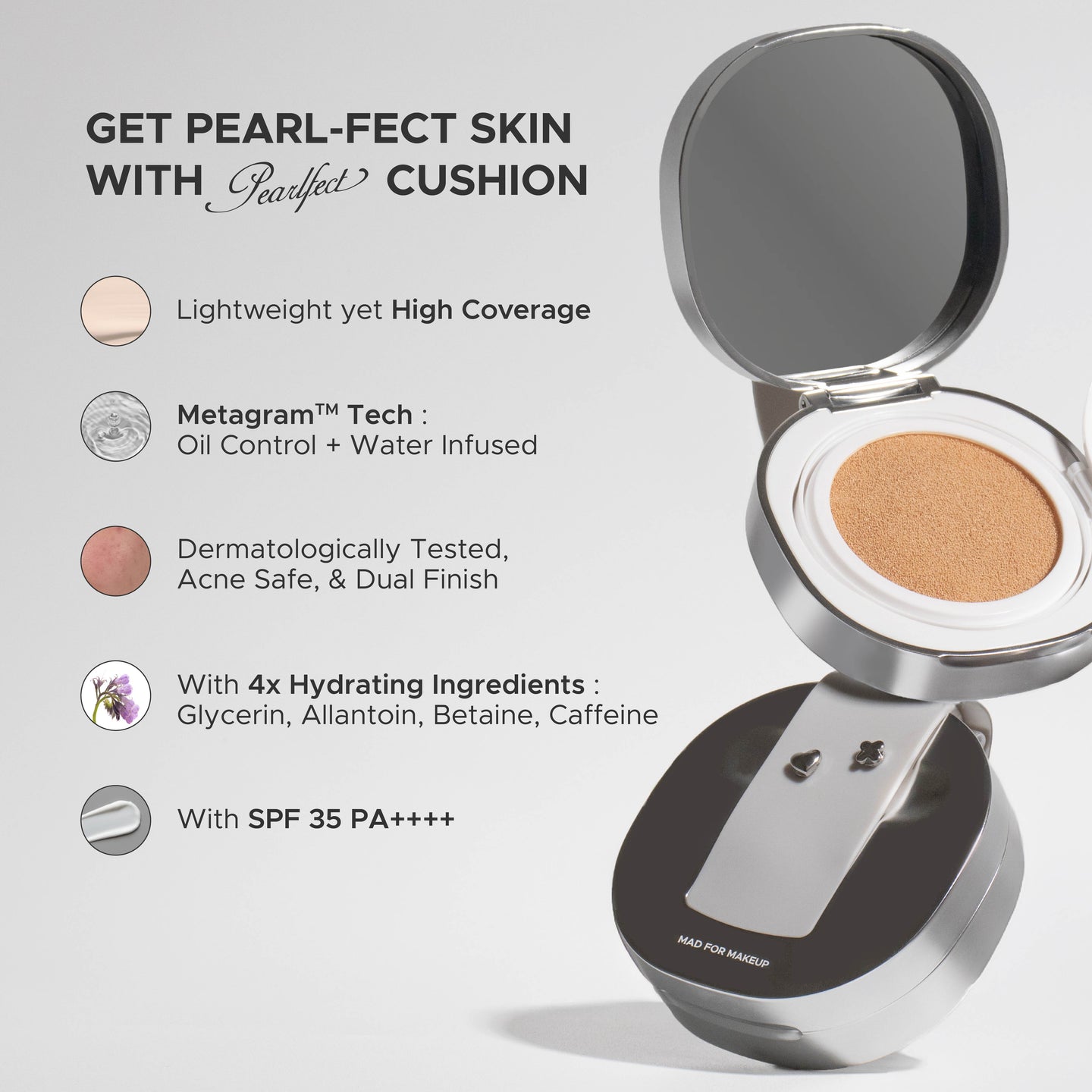 [FREE EMBOSS PO 3 DAYS] Mad For Makeup Pearlfect Cover Skin-Fit Cushion - Refill and Fullsize Coverage Cushion for Combination Skin